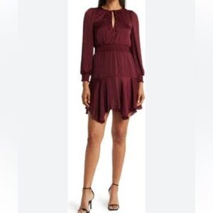 New Sam Edelman Tie Neck Long Sleeve Mini Dress 2X Handkerchief Satin